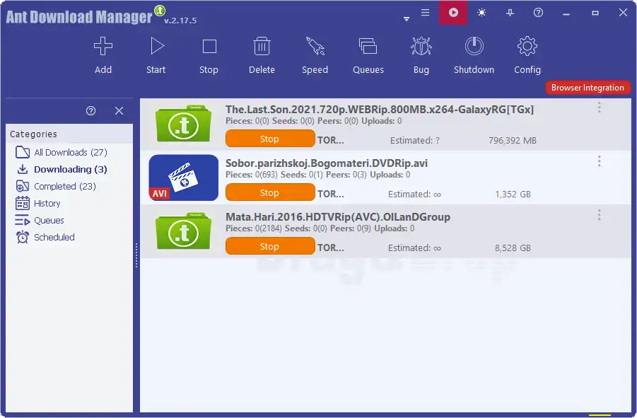 Ant Download Manager (AntDM) Torrent download main screen